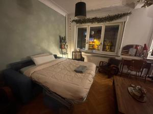 a bedroom with a bed and a table and a window at Spacious Home in Brussels in Brussels +7 photos