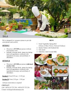 a page of a flyer with a chef preparing food at Sala Siem Reap Hotel in Siem Reap