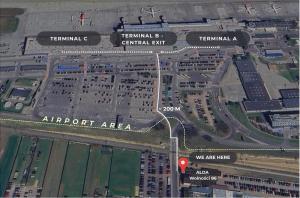 a map of an airport area with a freeway at Alda Gold in Pyrzowice