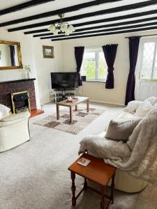 a living room with a couch and a fireplace at Goosemoor Cottage in Longdon