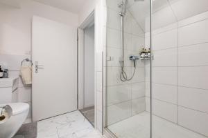 a bathroom with a shower and a toilet at Immensee Appartments by Mainka Properties in Immensee +43 photos