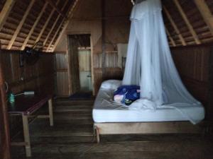 a bed with a mosquito net in a room at Or Mandira Homestay in Pulau Penemu +123 photos