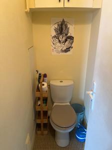 a small bathroom with a toilet and a picture on the wall at Chambre avec vue panoramique in Cachan