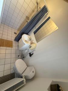 a bathroom with a toilet and a sink at VØ Budget Drop Inn in Thisted