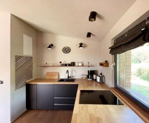 a kitchen with a sink and a counter top at de Relliner Hüs in Heringsdorf +8 photos