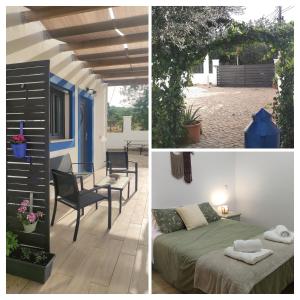 a collage of photos with a bedroom and a patio at Casa do Belé in Faro