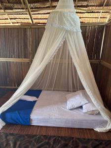 a bed in a room with a mosquito net at Ina Homestay in Mios Besar +20 photos