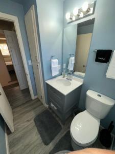 a bathroom with a white toilet and a sink at Blended Nest in Green Bay +19 photos
