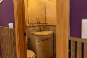 a bathroom with a sink and a toilet and a mirror at Luz del Guadiana in Ayamonte +18 photos