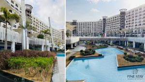 a hotel with a swimming pool and a resort at Modern 2BR Duplex in New Cairo Quiet Area, Balcony & Fast WiFi in Cairo