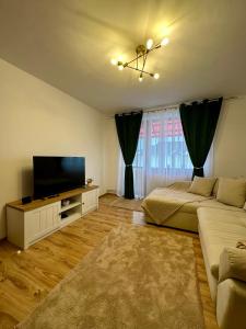 a large living room with a flat screen tv at Cozy Apartment D&D in Topliţa
