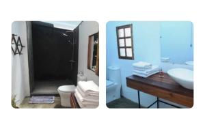 two pictures of a bathroom with a toilet and a sink at Faly madatour GH in Antsirabe