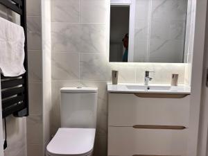 a white bathroom with a toilet and a sink at Apartamento Maruchi in Santa Cruz de Mudela +18 photos