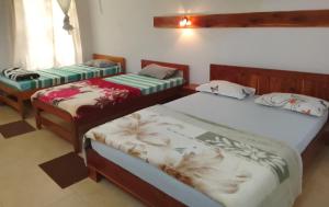 a room with three beds in a room at Avocado Lodge in Lushoto