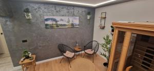 a living room with two chairs and a fireplace at Villa Todi with private heated pool & wellness in Zadar