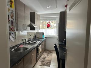 a kitchen with a sink and a stove and a window at Apartment Rita in Hannover +4 photos