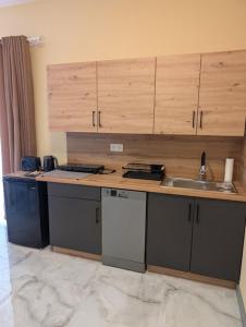 a kitchen with a counter top and a sink at Apartamenty Biwakowa 4B in Turawa