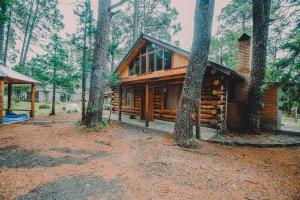 a log cabin in the woods with trees at Mexiquillo - La Fogata - Cabin #5 in La Ciudad