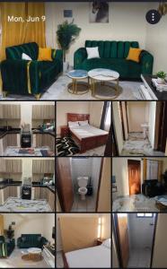 a collage of photos of a living room with a green couch at Luxury Homes in Mtwapa +4 photos