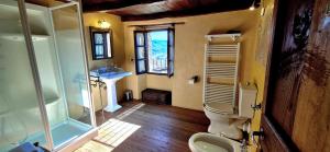 a bathroom with a shower and a toilet and a sink at Ca' d'Alfieri in Bardi +82 photos