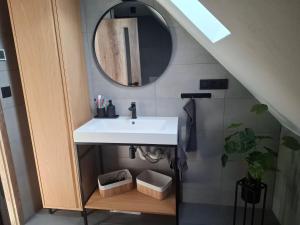 a bathroom with a sink and a mirror at apartmány TASIA in Mýto pod Ďumbierom +86 photos