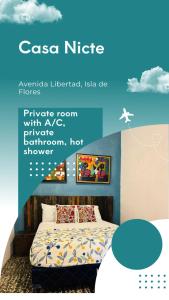 a poster of a bedroom with a bed at Nicte Guesthouse in Flores +2 photos