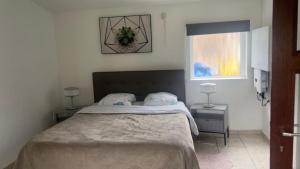 a bedroom with a large bed and a window at Appartement chic bien situé in Mons