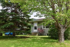 a white house with a tree in front of it at Cute and cozy 3 bedroom apartment centrally located in Moncton