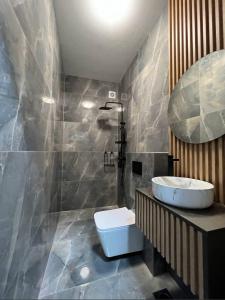 a bathroom with a sink and a toilet at Villa Luxury Crystal center in Bihać
