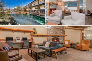 a collage of three pictures of a house with a pool at Holiday Inn Resort The Lodge at Big Bear Lake by IHG in Big Bear Lake