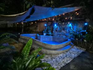 a hot tub in a garden at night at Sotera and Paz Forestville in Silang +6 photos