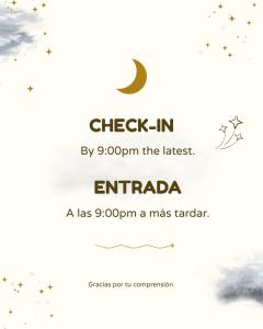 a sign for check in with a moon and stars at Casa Liz in Managua +25 photos