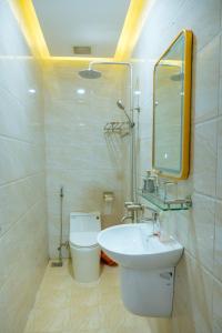 a bathroom with a sink and a toilet and a mirror at An Gia Hotel in Quy Nhon +9 photos