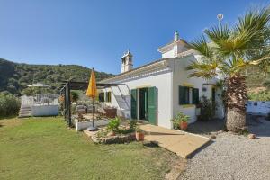 a small white house with a palm tree next to it at Casa Brisa Do Rio, Malhada do São - Rural in Tavira