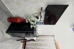 a room with a television and a vase of flowers at Matrika Rooms in Lucknow +4 photos