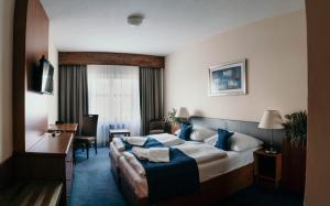 a hotel room with a bed and a desk at Hotel Theresia in Kolín +116 photos