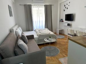 a living room with a couch and a table at Top Spot Studio in Ohrid