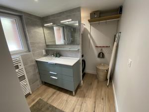 a bathroom with a sink and a mirror at La Grande Mimi in Jard-sur-Mer +25 photos
