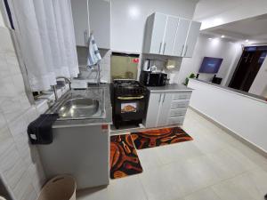 a kitchen with a sink and a stove at Waridi Homes-2 BR Naivegas Apartments, Naivasha in Munyu