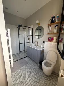 a bathroom with a shower and a toilet and a sink at Apartment with terrace Mérignac in Mérignac