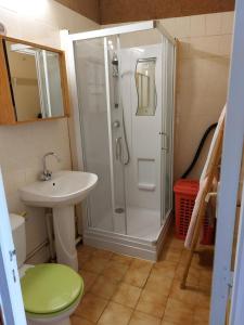 a bathroom with a shower and a sink at L atelier du pain in Mesvres