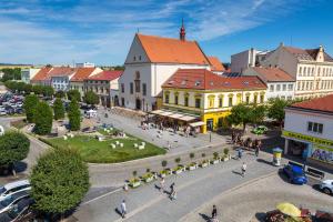 an overhead view of a city with people walking on a street at Penzion Longus in Kyjov