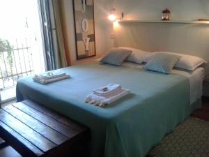 ein Schlafzimmer mit einem großen Bett mit Handtüchern darauf in der Unterkunft Dragonfly B&B in Certosa di Pavia