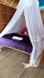 a bed in a room with a mosquito net at Homestay Tapor Aikos in Besir +263 photos