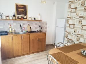 a kitchen with a sink and a refrigerator at A&S Vidugiris in Jurbarkas