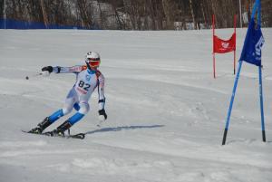 a man is skiing down a snow covered slope at Eternus Paradise in Tärnaby