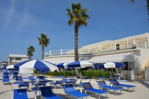 a group of blue and white chairs and palm trees at Hotel Bagni Lido in Vada