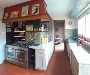 a kitchen with a stove and a counter top at Canopée in Saint-Nabord