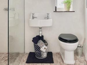 a bathroom with a toilet and a sink at Shrimp Cromer in Norwich +19 photos