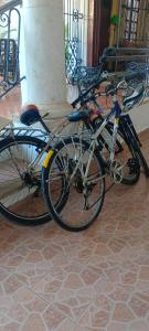 a bike is parked next to a building at Jacque's Beachside Hostel in Progreso